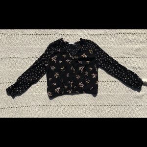 Black floral blouse with ties